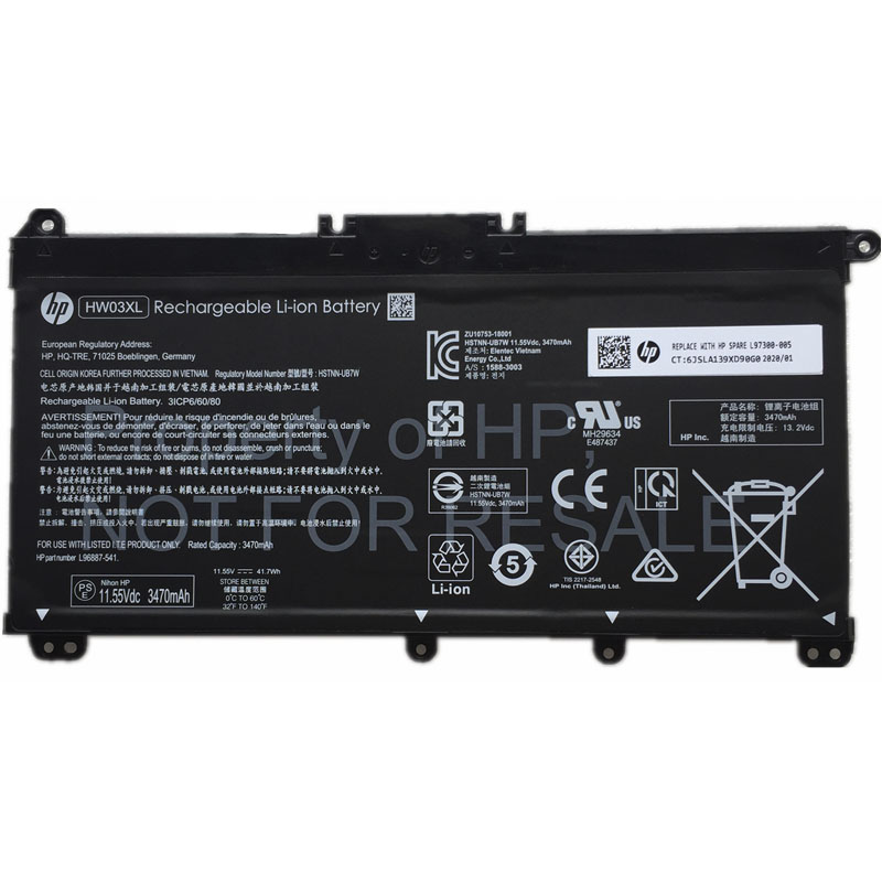 (image for) HP HW03XL Battery Replacement L97300-005 HSTNN-IB9O HSTNN-LB8U L96887-421 L96887-1D1
