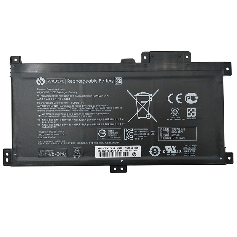 (image for) Replacement HP 916812-855 Battery WAO3XL TPN-W126 HSTNN-LB7T 916367-541 Fit X360 15-BR